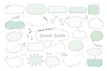 シンプルな手描き風吹き出し素材セット【グリーン文字なし】