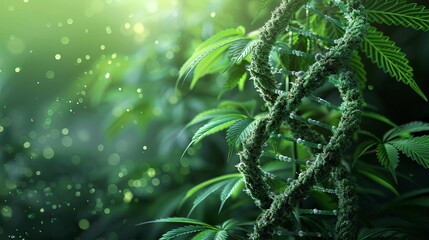 Fototapeta premium Cannabis leaf intertwined with a DNA strand