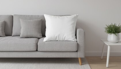 Minimalist Living Room Decor: White Square Pillow on Armchair