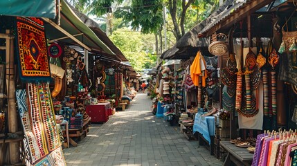 Bustling Outdoor Market in Bali Showcasing Local Handmade Crafts and Souvenirs