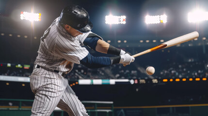 A baseball player is swinging a bat at a ball