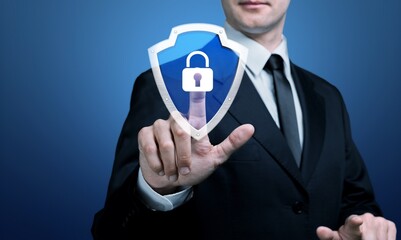 Cybersecurity privacy to protect data. icon of Lock in hand