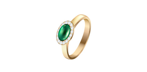 Stylish Precious Green Stone Realistic Ring Vector Illustration.