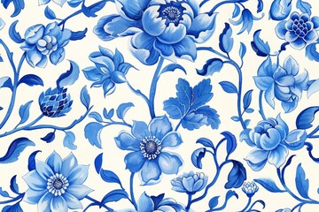 Watercolor Seamless pattern with blue and white