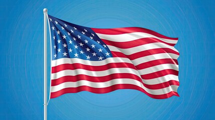 American flag waving on blue background illustration