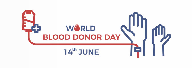 world blood donor day 14th june background design. Arm donating transfusion bag vector illustration
