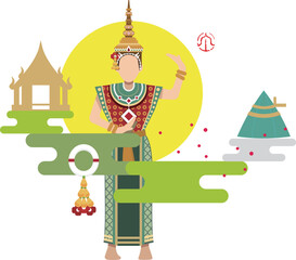 Serenity in Simplicity: Cartoon Vector of Thai Monk and Temple