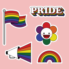 Set of LGBT sticker icon. Pride month and diversity concept decorated with rainbow flag