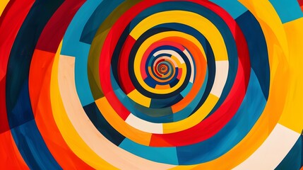 a colorful design with a spiral pattern background