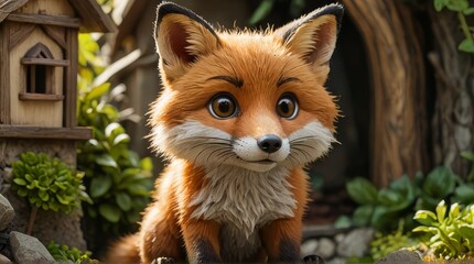 Fototapeta premium Enchanting Encounter: Majestic Red Fox Amidst Lush Garden Greenery - Captivating Wildlife Portrait