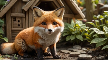 Obraz premium Enchanting Encounter: Red Fox Amidst Verdant Garden - Captivating Wildlife Portrait