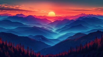 Fototapeta premium Reverse silhouette of a mountain range at sunset, symbolizing natural beauty and conservation, professional photography