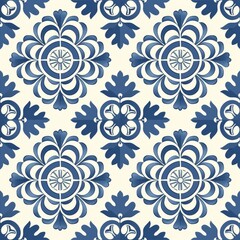 Classic blue and white pattern featuring intricate floral designs and geometric motifs, perfect for traditional decorative applications.