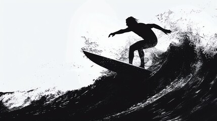 Silhouette of a surfer riding a wave