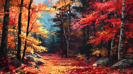 Fototapeta premium a mountain forest landscape in autumn with a multi-colored backdrop