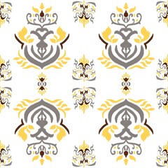 Damask Ikat floral pattern on red background illustration.Ikat ethnic oriental embroidery,Aztec style,abstract background.design for texture,fabric,clothing,wrapping,decoration,sarong,scarf