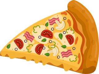Capicciosa Pizza. Vector illustration of italian pizza. Pizza with ham, basil, tomato, peppers and cheese