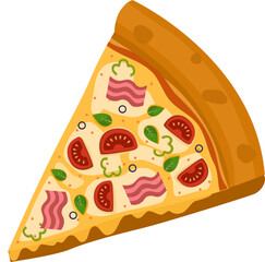 Capicciosa Pizza. Vector illustration of italian pizza. Pizza with ham, basil, tomato, peppers and cheese