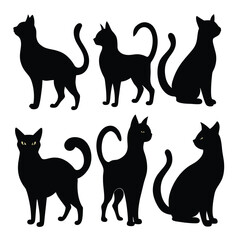 Set of American Wirehair black Silhouette Vector on a white background