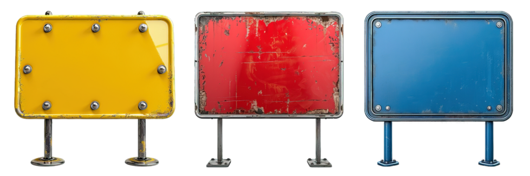 set of red, blue, yellow signboard isolated on transparent background ,generative ai