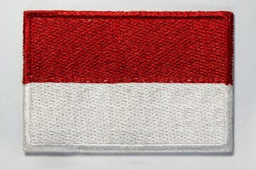 Embroidered emblem of the Indonesian national flag which is usually called the red and white flag or the bi-colour