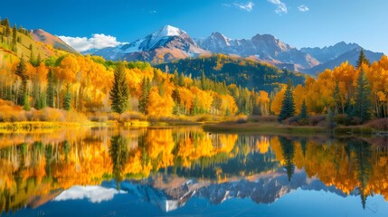 Obraz premium a mountain forest landscape in autumn with a multi-colored backdrop
