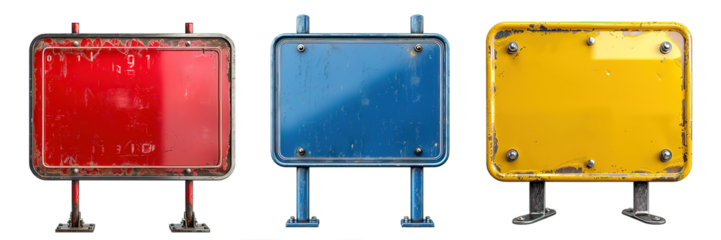 set of red, blue, yellow signboard isolated on transparent background ,generative ai