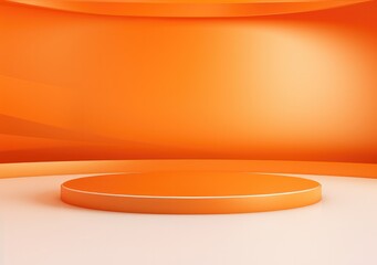 Pedestal and orange, in the style of circular shapes, minimalist stage designs. There is space to place products.