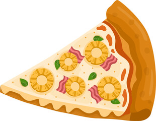 Hawaiian Pizza. Vector illustration of italian pizza. Pizza with ham, basil, pineapple, peppers and cheese