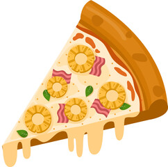 Hawaiian Pizza. Vector illustration of italian pizza. Pizza with ham, basil, pineapple, peppers and cheese