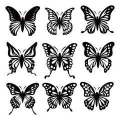 Silhouette butterflies set isolated vector illustration on white background generated by Ai