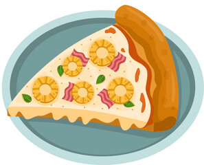 Hawaiian Pizza. Vector illustration of italian pizza. Pizza with ham, basil, pineapple, peppers and cheese