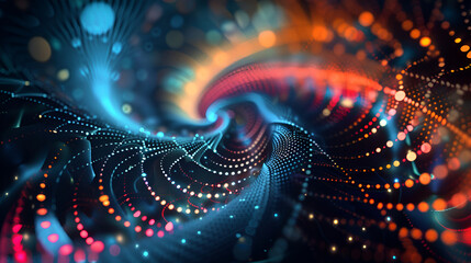 Fototapeta premium Quantum Wave Dreamscape: Blue and orange wave with intricate patterns, perfect for abstract and futuristic themes, futuristic shimmering particles 3d abstract background