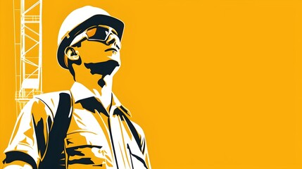 of a Crane Operator in Duotone Flat Style with Bold Outlines