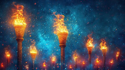An illustration of a torch lighting other torches, representing the spread of democratic ideals.