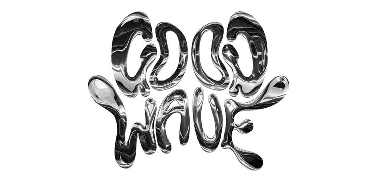 Good Wave Liquid Typography Chrome Metallic Transparent Background 