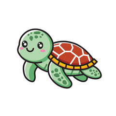 Illustration Vector Graphic Cartoon of a Turtle with Playful Expression, Cute Shell Patterns, and Tiny Flippers, Perfect for Kids' Designs and Nature-themed Projects