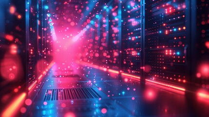 Fototapeta premium Data Symphony: Dynamic Server Room Backdrop with Copy Space