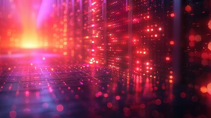 Fototapeta premium Data Symphony: Dynamic Server Room Backdrop with Copy Space