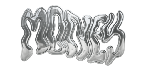 Money Liquid Typography Chrome Metallic Transparent Background 