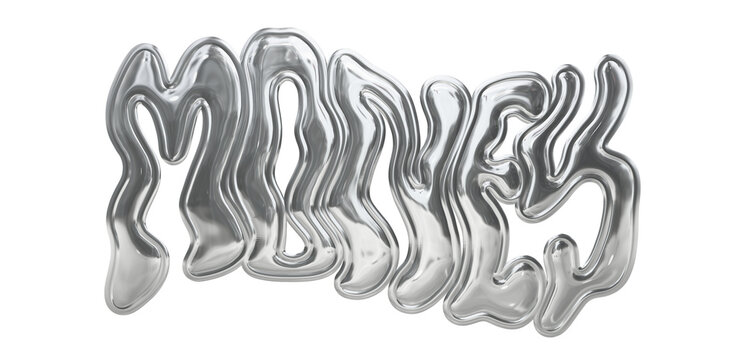 Money Liquid Typography Chrome Metallic Transparent Background 