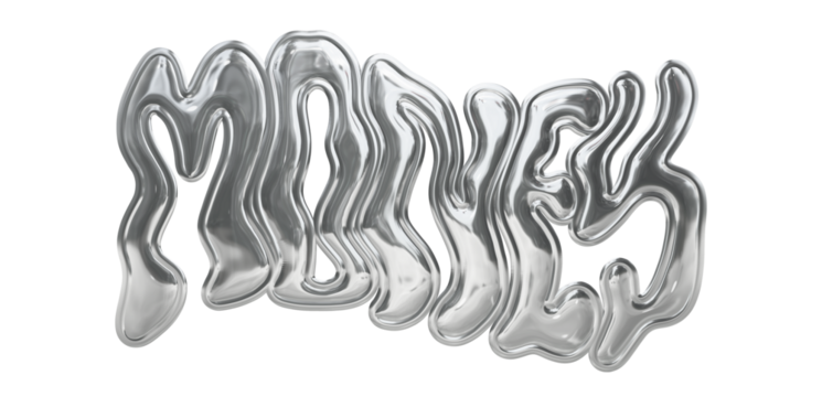 Money Liquid Typography Chrome Metallic Transparent Background 