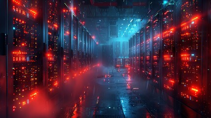 Obraz premium Data Symphony: Dynamic Server Room Backdrop with Copy Space