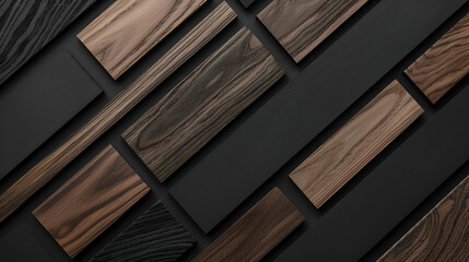 pared piso o muro de madera en diferentes tonos cafe y negro oscuro y artístico diseño y arte fondo elegante y sofisticado cuadro decorativo © Erika
