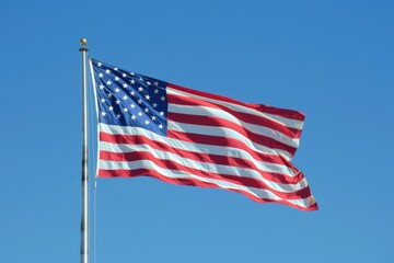 The American Flag is fluttering in the wind on Flag Day