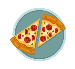 Hawaiian Pizza. Vector illustration of italian pizza. Pizza with basil, tomato, peppers and cheese