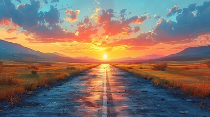 A drawing of a road leading to a bright horizon, symbolizing the journey towards freedom and democratic governance.