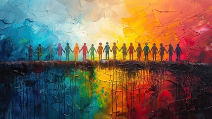 A conceptual painting of a bridge made of diverse hands, symbolizing the connection and unity in democracy.