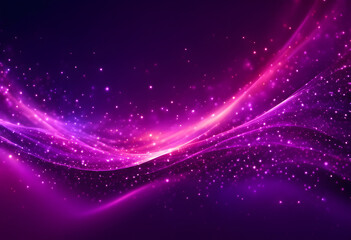 Fototapeta premium Abstract digital art featuring a vibrant wave of pink and purple hues with sparkling particles, creating a dynamic and magical atmosphere.