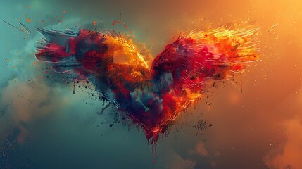 An abstract illustration of a heart with wings, symbolizing the freedom and love that democracy brings.